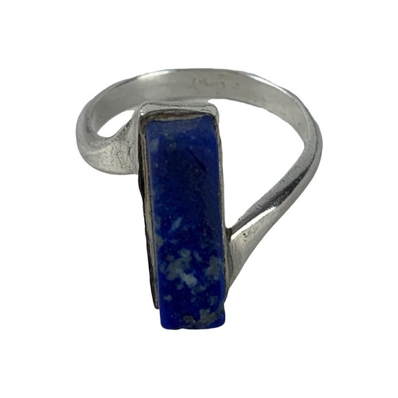 Vintage 950‎ Silver Lazuli Lapis Bar Abstract Design Ring Size 6.5 - Picture 5 of 9